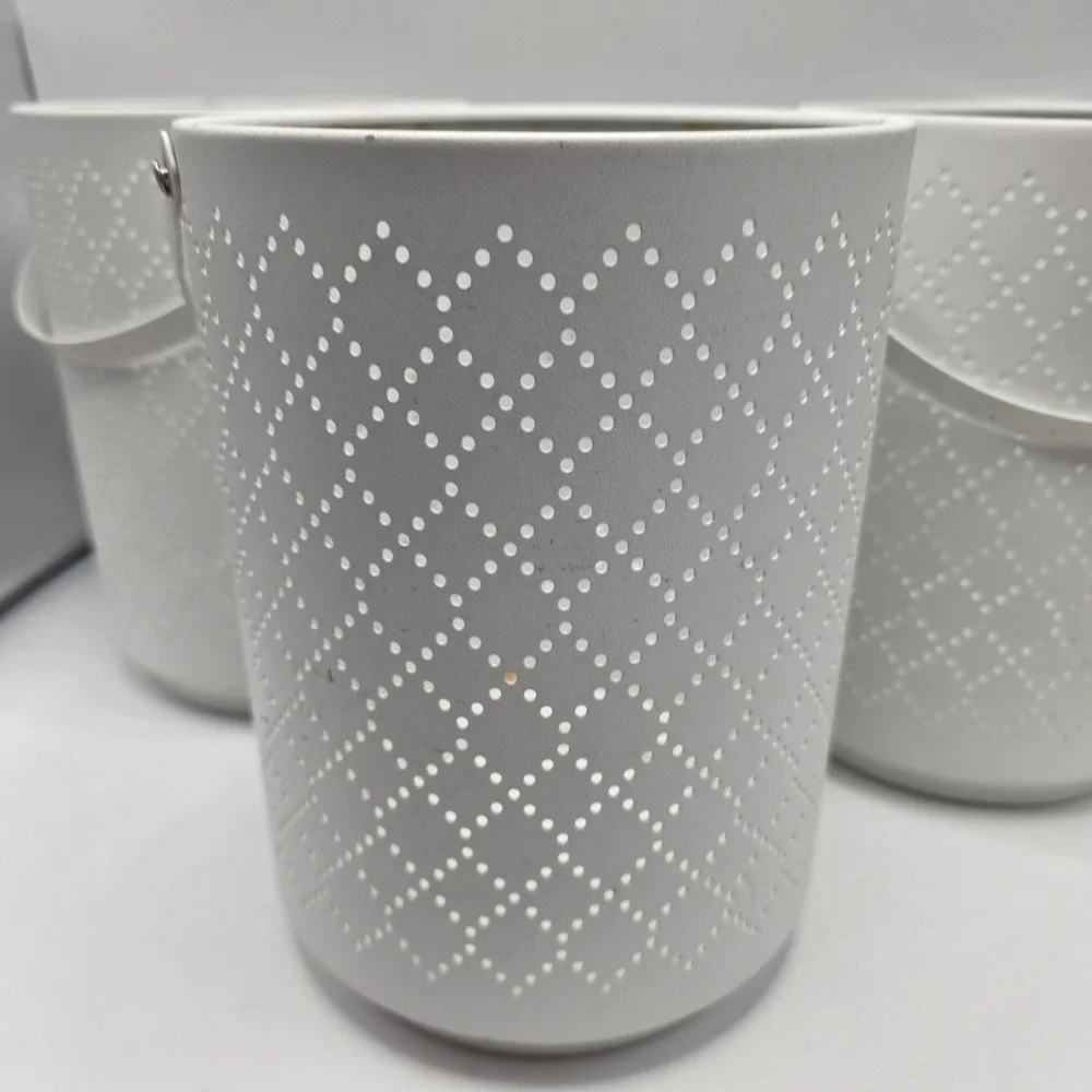 IKEA URSKILJA Lantern Set 3 White Perforated Metal Scandi Minimalist‎ Decor
